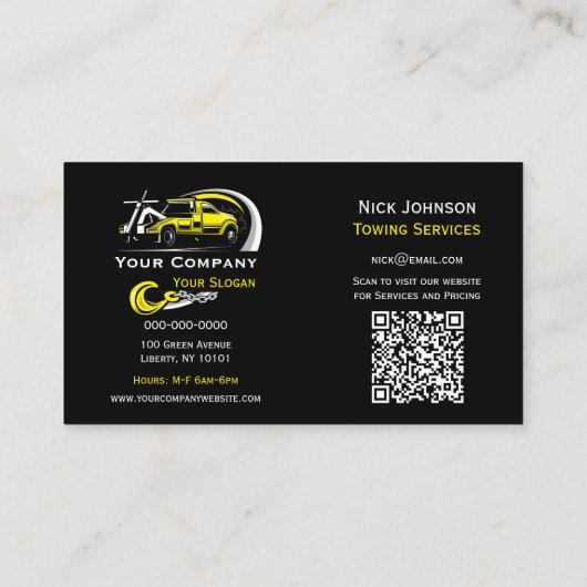 プロフェッショナル牽引会社、運搬サービス 名刺 (裏面)