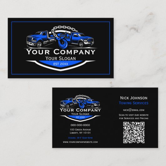 プロフェッショナル牽引会社、運搬サービス 名刺 (正面/裏面)