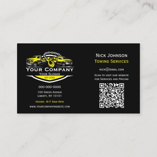 プロフェッショナル牽引会社、運搬サービス 名刺 (裏面)