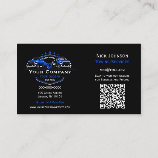 プロフェッショナル牽引会社、運搬サービス 名刺 (裏面)