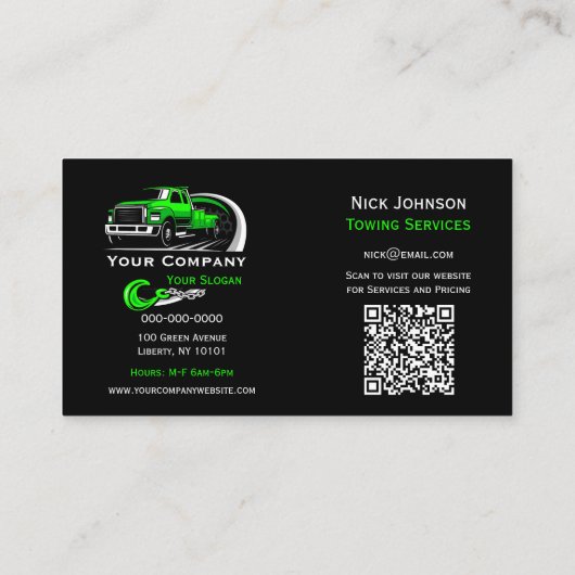 プロフェッショナル牽引会社、運搬サービス 名刺 (裏面)