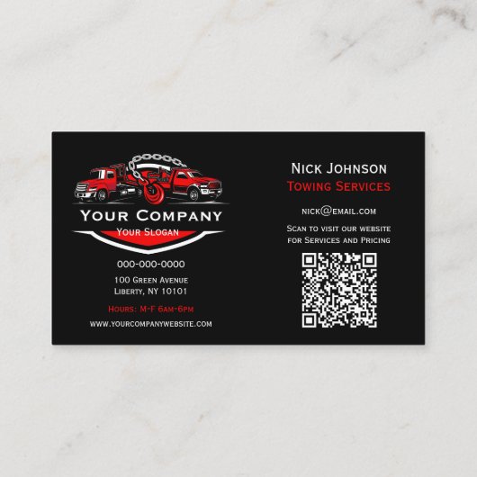 プロフェッショナル牽引会社、運搬サービス 名刺 (裏面)