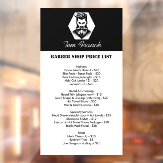 プロフェッショナル理容師ショップブラック&ホワイト価格表 ウィンドウサイン (シート2)