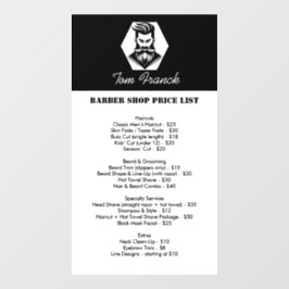 プロフェッショナル理容師ショップブラック&ホワイト価格表 ウィンドウサイン