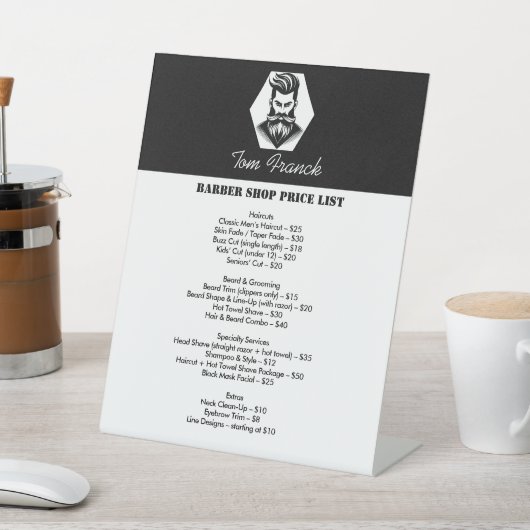 プロフェッショナル理容師ショップブラック&ホワイト価格表 台座サイン (インサイチュ)