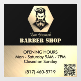 プロフェッショナル理容師ショップブラック&金ゴールド営業時間 ウィンドウサイン