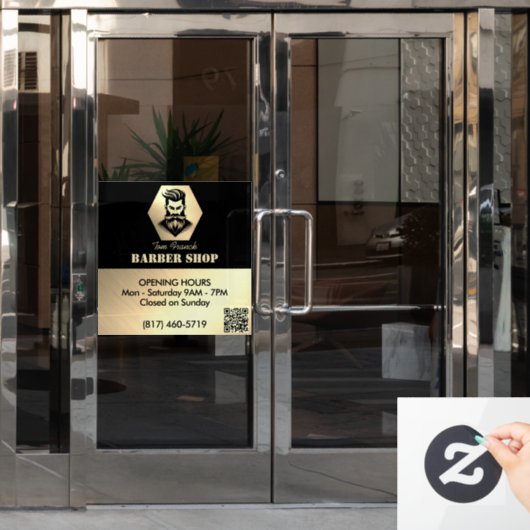 プロフェッショナル理容師ショップブラック&金ゴールド営業時間 ウィンドウサイン (オフィスドア)