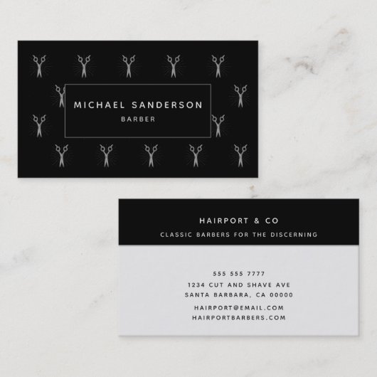 プロフェッショナル理容師ヘアスタイリストシザーズブラック 名刺 (正面/裏面)