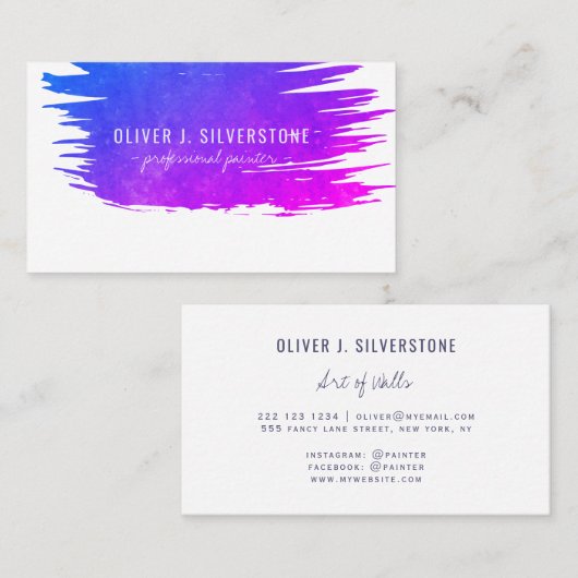 プロフェッショナル画家の紫色の水彩色ブラシ 名刺 (正面/裏面)