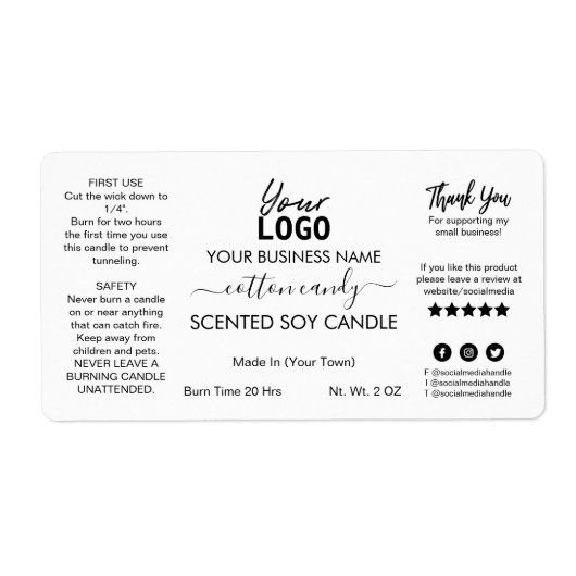 プロフェッショナル白い香りのする大豆ロウソク ラベル (正面)