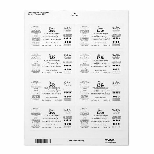 プロフェッショナル白い香りのする大豆ロウソク ラベル (フルシート)