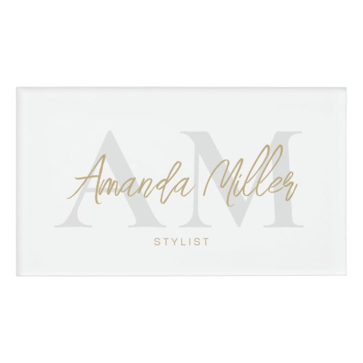 プロフェッショナル白及び金ゴールドモダン磁カスタム気 名札 (正面)