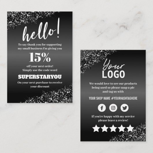 プロフェッショナル白黒ありがとうカードの挿入 名刺 (正面/裏面)