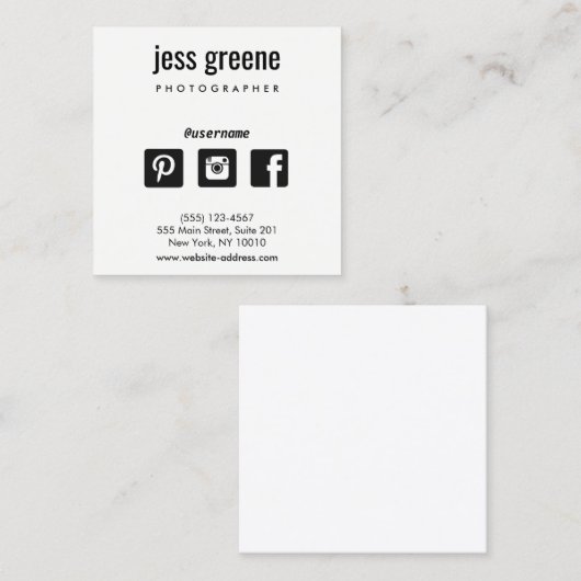 プロフェッショナル白黒ソーシャルメディアのアイコン スクエア名刺 (正面/裏面)