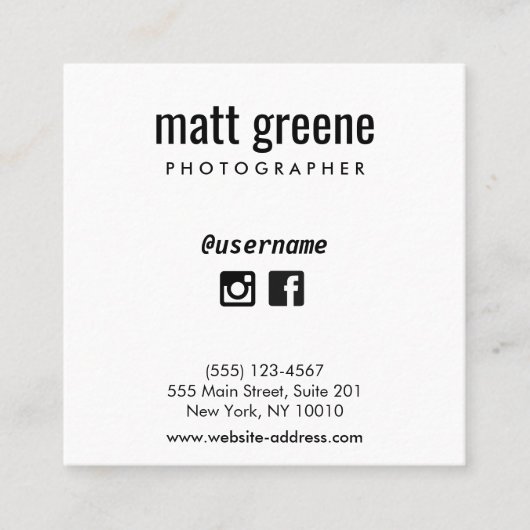 プロフェッショナル白黒ソーシャルメディアのアイコン スクエア名刺 (正面)