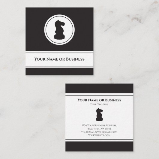 プロフェッショナル白黒チェスピースナイト スクエア名刺 (正面/裏面)
