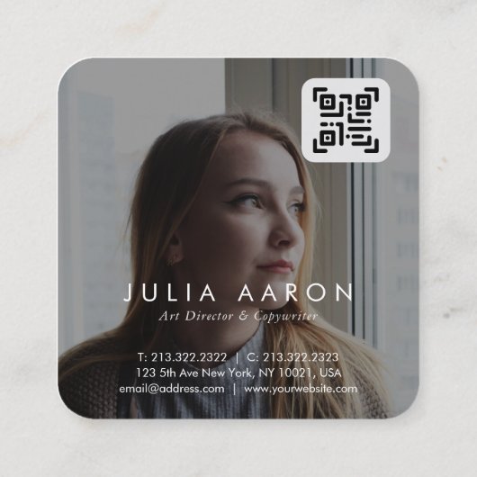 プロフェッショナル白黒フローラ写真QRコード スクエア名刺 (裏面)