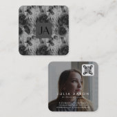 プロフェッショナル白黒フローラ写真QRコード スクエア名刺 (正面/裏面)