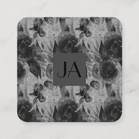 プロフェッショナル白黒フローラ写真QRコード スクエア名刺 (正面)