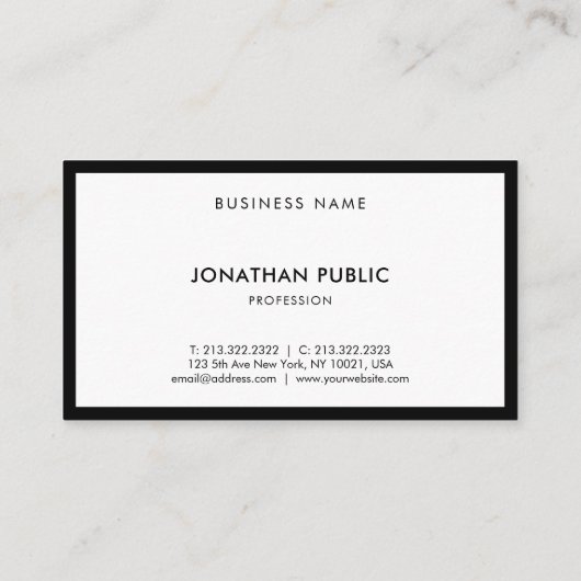 プロフェッショナル白黒モダンエレガントトッププレーン 名刺 (裏面)