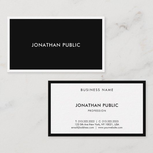 プロフェッショナル白黒モダンエレガントトッププレーン 名刺 (正面/裏面)