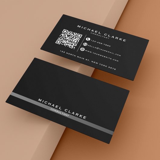 プロフェッショナル白黒モダンQRコード 名刺