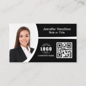 プロフェッショナル白黒ロゴQRコード写真 名刺 (正面)