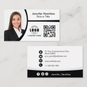 プロフェッショナル白黒ロゴQRコード写真 名刺 (正面/裏面)