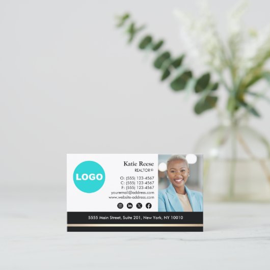 プロフェッショナル社員フォト金ゴールドブラック実在エテート 名刺 (スタンド正面)