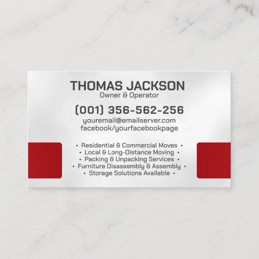 プロフェッショナル移動サービス – 再配置 名刺 (裏面)