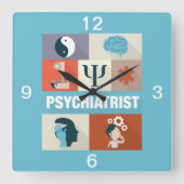 プロフェッショナル精神科医アイコニック設計 スクエア壁時計 (正面)