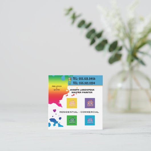 プロフェッショナル絵を描画家と4枚の写真のBLOB スクエア名刺 (スタンド正面)