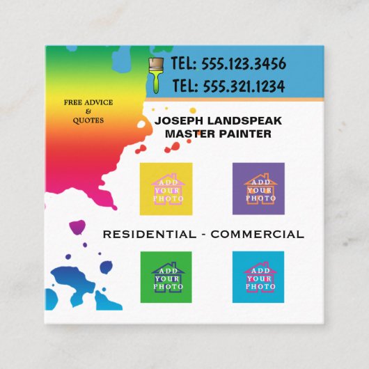 プロフェッショナル絵を描画家と4枚の写真のBLOB スクエア名刺 (正面)