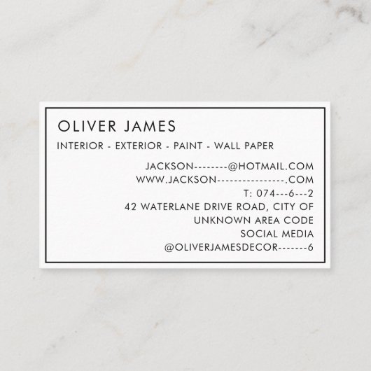 プロフェッショナル絵画のサービス画家&デコレータ 名刺 (裏面)