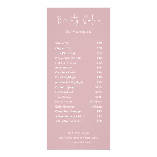 プロフェッショナル美しいサロン価格表サービス ラックカード (正面)