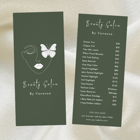 プロフェッショナル美しいサロン価格表サービス ラックカード