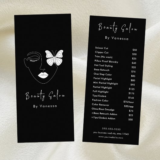 プロフェッショナル美しいサロン価格表サービス ラックカード