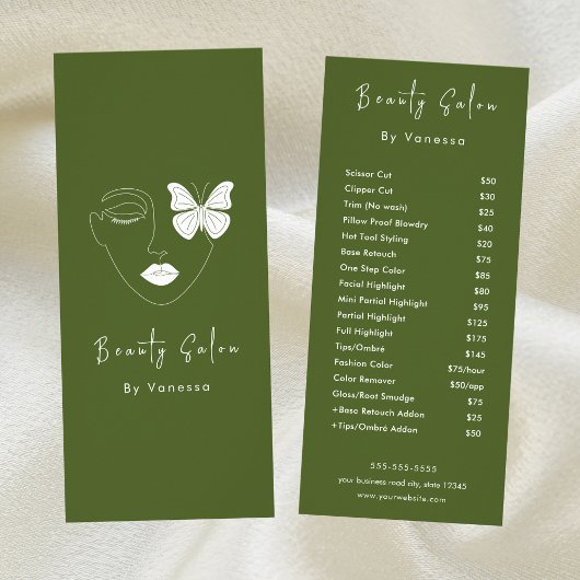 プロフェッショナル美しいサロン価格表サービス ラックカード