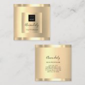 プロフェッショナル美しいスタジオヘアサロン金ゴールドロゴ スクエア名刺 (正面/裏面)