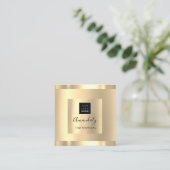 プロフェッショナル美しいスタジオヘアサロン金ゴールドロゴ スクエア名刺 (スタンド正面)