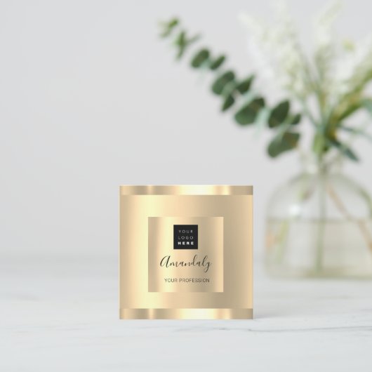 プロフェッショナル美しいスタジオヘアサロン金ゴールドロゴ スクエア名刺 (スタンド正面)