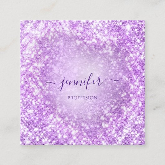 プロフェッショナル美しいメイクアップアーティストグリッターパープル スクエア名刺 (正面)
