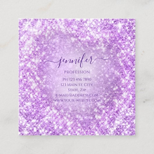 プロフェッショナル美しいメイクアップアーティストグリッターパープル スクエア名刺