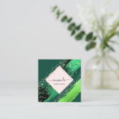 プロフェッショナル美しいメイクアップロゴグリーントロピカル スクエア名刺 (スタンド正面)
