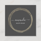 プロフェッショナル美しいメイクアップロゴゴールデンフレームグレー スクエア名刺 (正面)