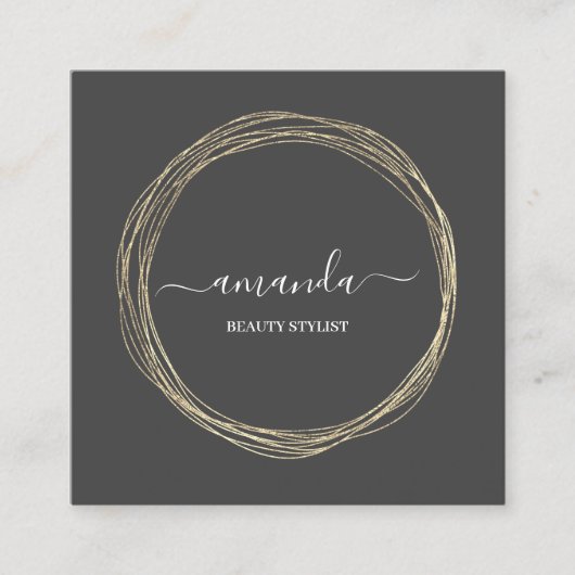 プロフェッショナル美しいメイクアップロゴゴールデンフレームグレー スクエア名刺 (正面)