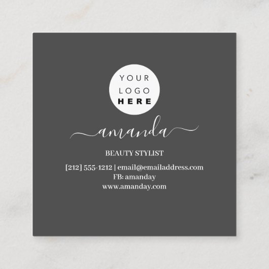 プロフェッショナル美しいメイクアップロゴゴールデンフレームグレー スクエア名刺 (裏面)