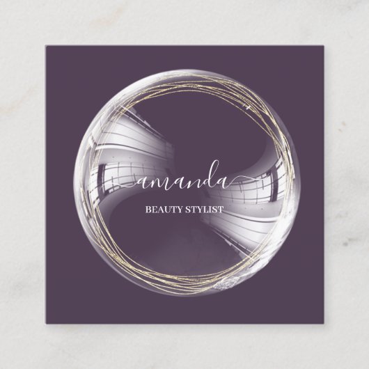プロフェッショナル美しいメイクアップロゴバブルプラム スクエア名刺 (正面)