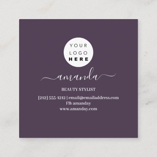プロフェッショナル美しいメイクアップロゴバブルプラム スクエア名刺 (裏面)