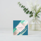 プロフェッショナル美しいメイクアップロゴバラティール(緑がかった色)ストローク スクエア名刺 (スタンド正面)